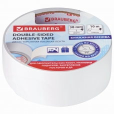Клейкая двухсторонняя лента 38 мм х 10 м, БУМАЖНАЯ ОСНОВА, BRAUBERG, 229056 Клейкая двухсторонняя лента 38 мм х 10 м, БУМАЖНАЯ ОСНОВА, BRAUBERG, 229056