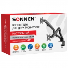 Кронштейн для двух мониторов настольный VESA 75х75, 100х100, 17-27, до 14 кг, SONNEN MOTION, 455945 Кронштейн для двух мониторов настольный VESA 75х75, 100х100, 17-27, до 14 кг, SONNEN MOTION, 455945
