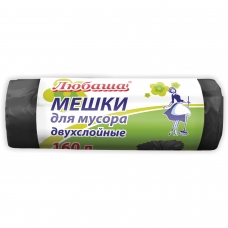 Мешки для мусора 160 л черные в рулоне 10 шт., ПВД 23 мкм, 90х120 см, ЛЮБАША эконом ПЛЮС, 607681