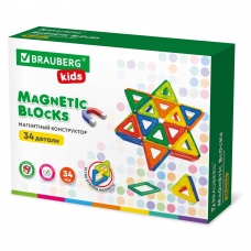 Магнитный конструктор BIG MAGNETIC BLOCKS-34, 34 детали, с колесной базой, BRAUBERG KIDS, 663845