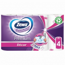 Полотенца бумажные впитывающие 2-х слойные 4 рулона (2х14 м), ZEWA Premium Decor, 144124