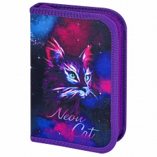 Пенал BRAUBERG с наполнением, 1 отделение, 1 откидная планка, 24 предмета, 21х14 см, Neon cat, 271523