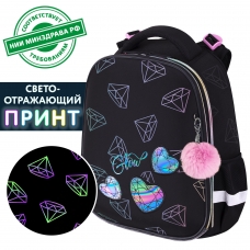 Ранец BRAUBERG LUMINOUS, 2 отделения, с брелоком, Diamonds, СВЕТЯЩИЙСЯ РИСУНОК, 38х29х16 см, 272070