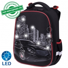 Ранец BRAUBERG PREMIUM, 2 отделения, с брелком, City car, LED ЛАМПОЧКИ, 38х29х16 см, 271356