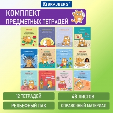 Тетради предметные, КОМПЛЕКТ 12 ПРЕДМЕТОВ, КОТ-ЭНТУЗИАСТ, 48 л., TWIN-лак, BRAUBERG, 404609