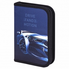 Пенал BRAUBERG с наполнением, 1 отделение, 1 откидная планка, 24 предмета, 21х14 см, Sport car, 271527