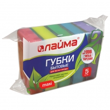 Губки для мытья посуды LAIMA MAXI, комплект 5 шт., чистящий слой (абразив), 27х96х64 мм, 601554