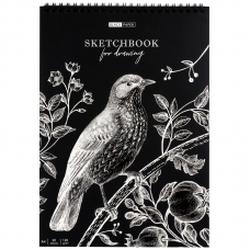 Скетчбук 20л., А4 ArtSpace 'Black line. Bird', на гребне, черный блок, 120г/м2