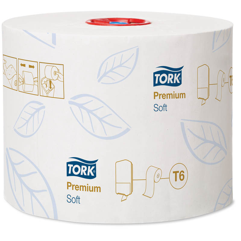 Бумага туалетная Tork PremiumТ6 2-слойная, Mid-size рулон, 90м/рул, мягкая, тиснение, белая 127520 176095w