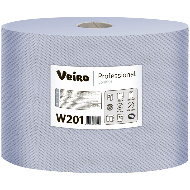 Протирочная бумага в рулоне Veiro Professional Comfort, 2-слойная, 350м/рул, синий W201 231362w