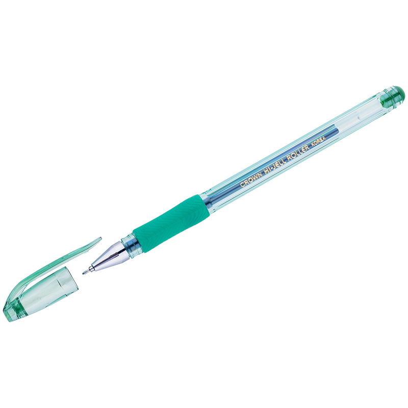 Ручка гелевая Crown Hi-Jell Needle Grip зеленая, 0,7мм, грип, игольчатый стержень, штрих-код HJR-500RNB 245941w