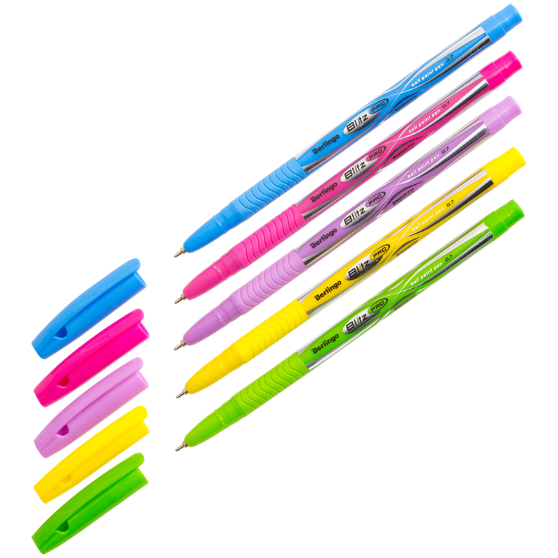 Ручка шариковая Berlingo Blitz Pro, синяя, 0,7мм, грип, корпус ассорти CBp_70835 265886w