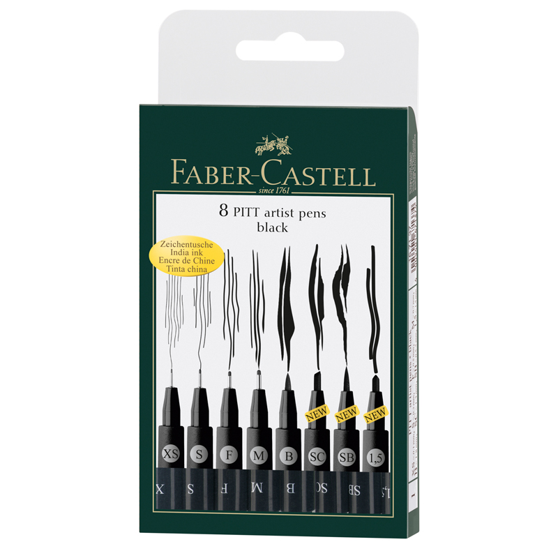 Набор капиллярных ручек Faber-Castell Pitt Artist Pen черные, 8шт., 0,1/0,3/0,5/0,7/1,5/B/SB/SC 167137 290081w