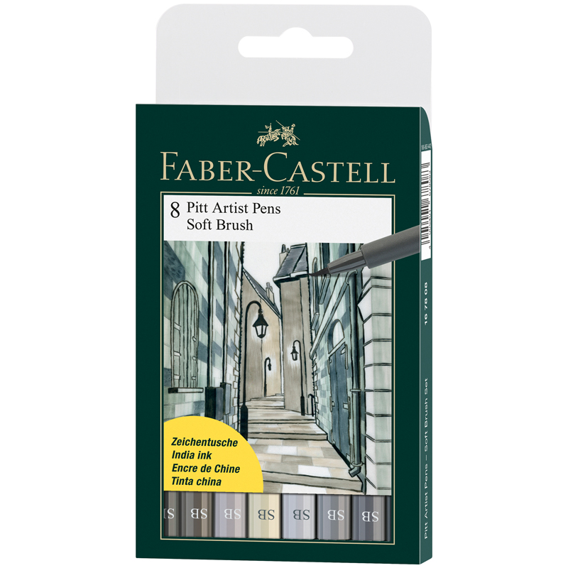 Набор капиллярных ручек Faber-Castell Pitt Artist Pen Soft Brush 8цв., 8шт., пласт.уп., европодвес 167808 290363w