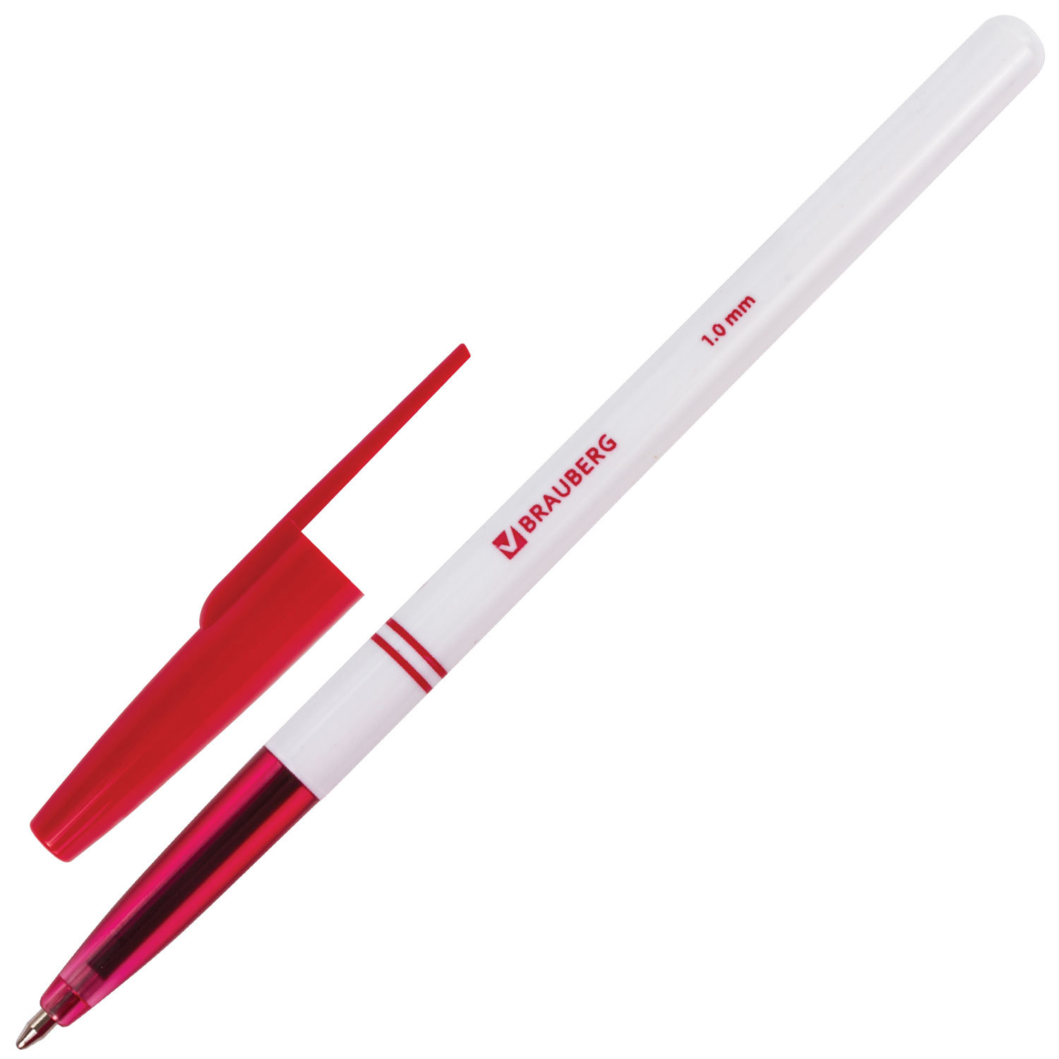 Ручка шариковая BRAUBERG Офисная, КРАСНАЯ, корпус белый, узел 1 мм, линия письма 0,5 мм, 140892 купите по выгодной цене