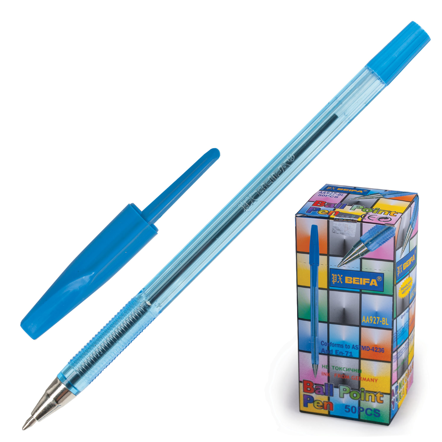 Ручка шариковая BEIFA (Бэйфа) 927, корпус тонированный синий, узел 0,7 мм, линия письма 0,5 мм, AA927-BL купите по выгодной цене