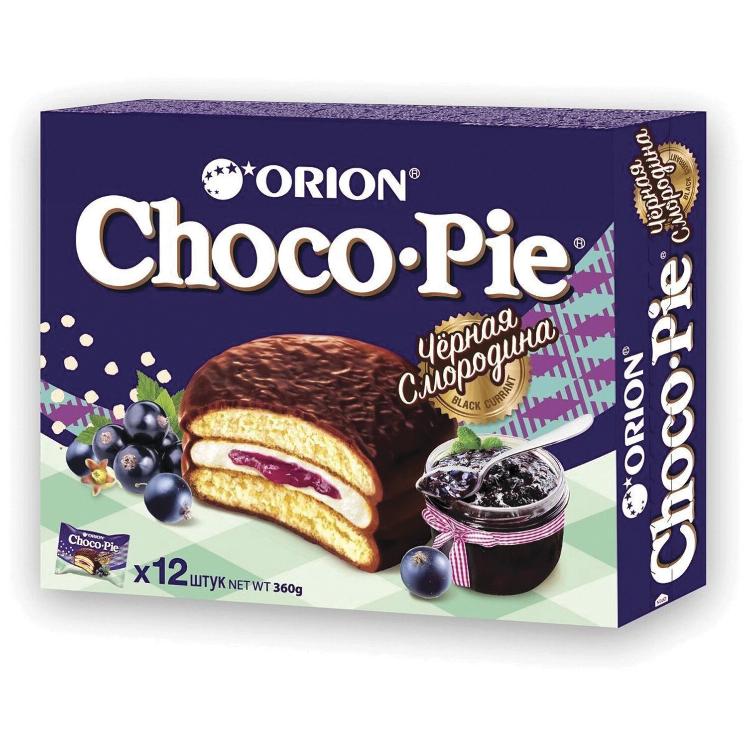 Печенье ORION Choco Pie Black Currant темный шоколад с черной смородиной,  360 г (12 штук х 30 г), О0000013002 622308 купите с доставкой по России |  Интернет-магазин Paper66