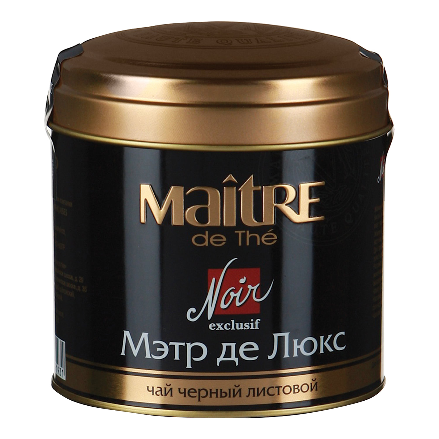 Чай MAITRE (Мэтр) Мэтр де Люкс, черный, листовой, жестяная банка, 100 г, бар165р купите по выгодной цене
