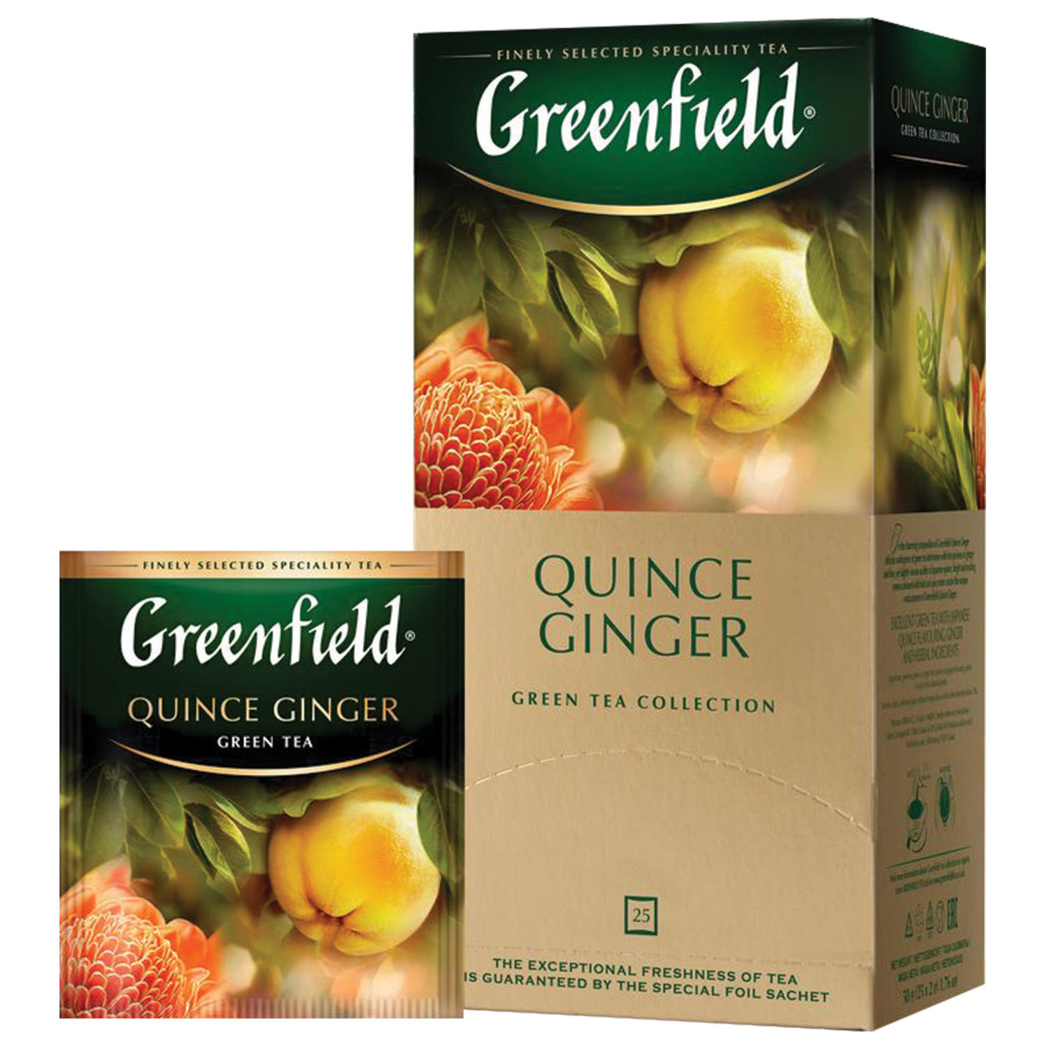 Чай GREENFIELD (Гринфилд) Quince Ginger, зеленый, айва-имбирь, 25 пакетиков в конвертах по 2 г, 1388-10 купите по выгодной цене