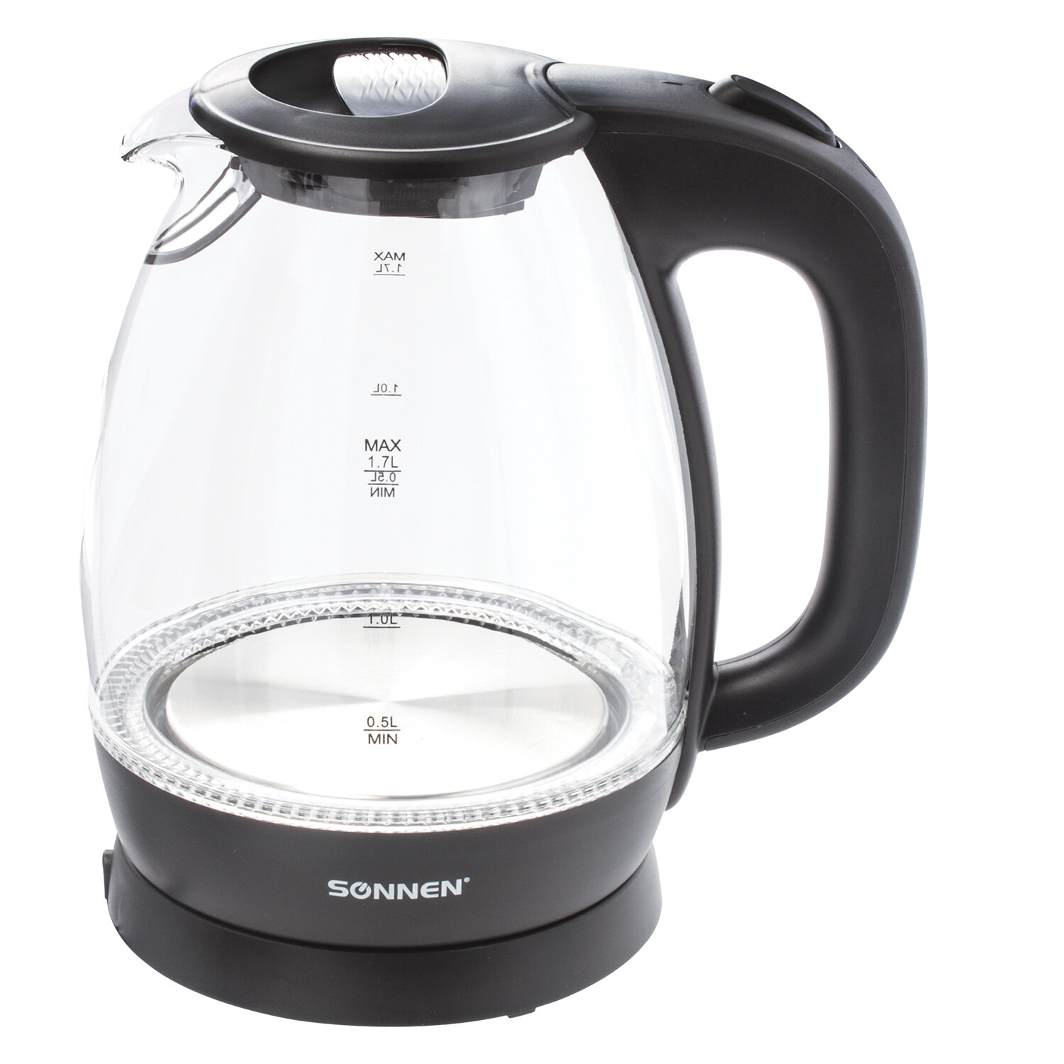 Чайник SONNEN KT-1786, 1,7 л, 2200 Вт, закрытый нагревательный элемент, стекло, 453422 купите по выгодной цене