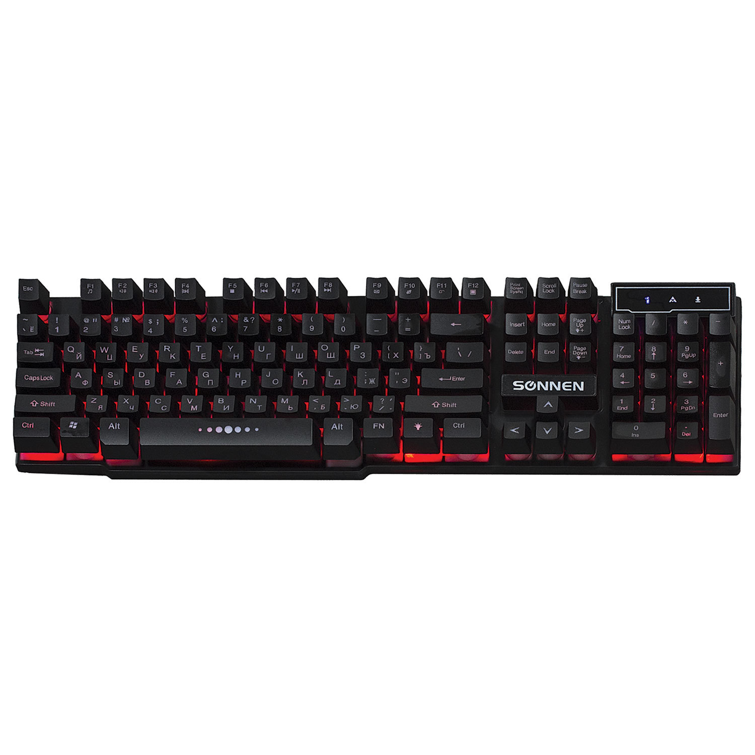 Клавиатура проводная SONNEN KB-7010, USB, 104 клавиши, LED-подсветка, черная, 512653 купите по выгодной цене